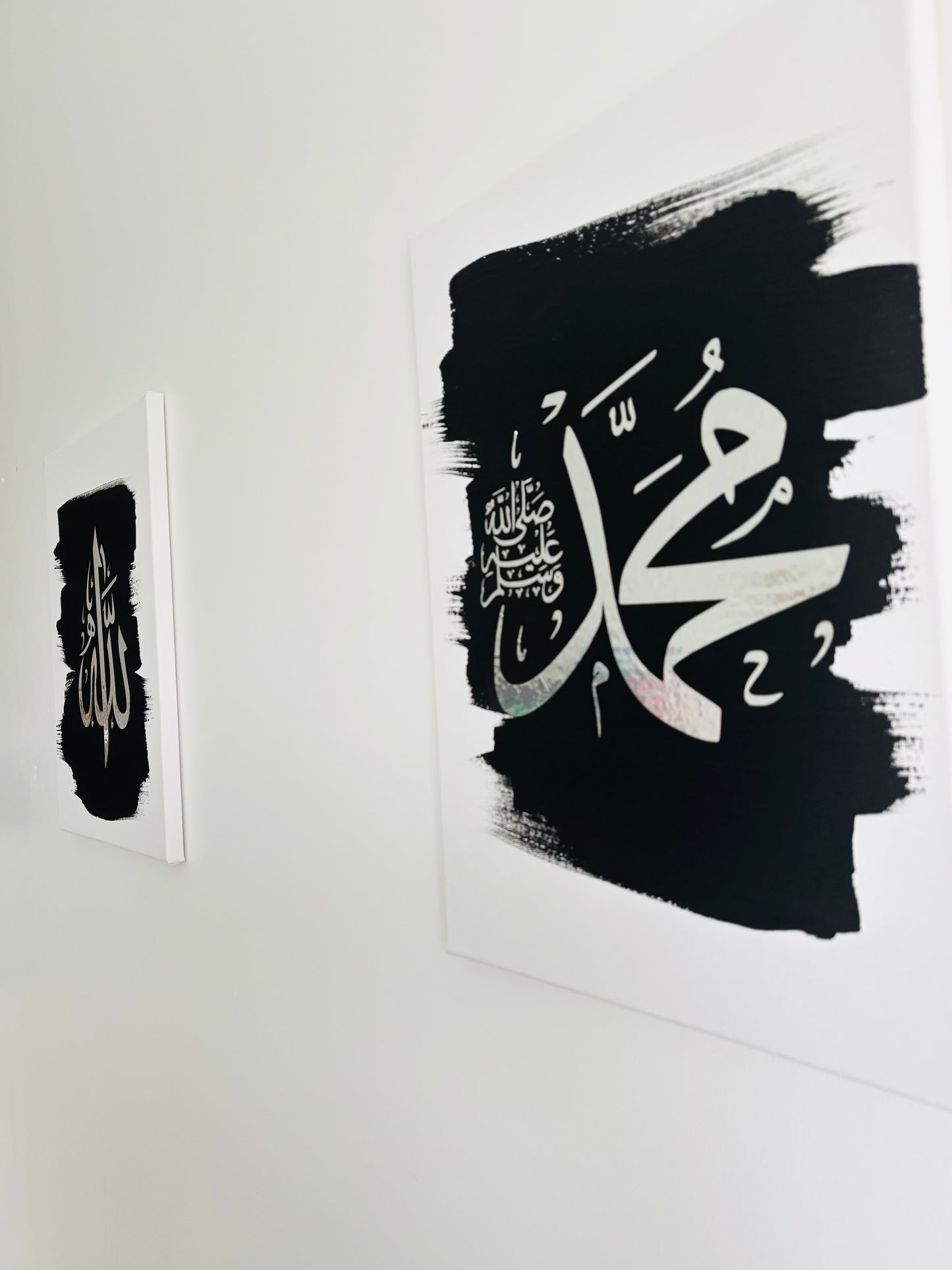 Lot de 2 Toiles Islamique Allah & Mohammed (30x40 cm) – Couleur de Peinture et Stickers au Choix | Décoration Murale Islam